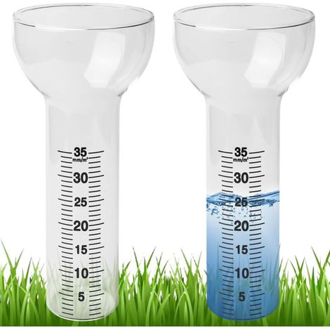 Lot de 2 pluviomètres en verre de rechange pour les mesures de 1 à 35 mm, en verre, jauge de pluie, en forme d\'entonnoir pour affichage de l\'eau de jardin en plein air pour la pluie (1/5)