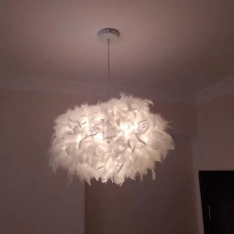 Lustre Suspension en Plumes Blanc E27(Ampoule non inclus )Diamètre 45CM (1/4)