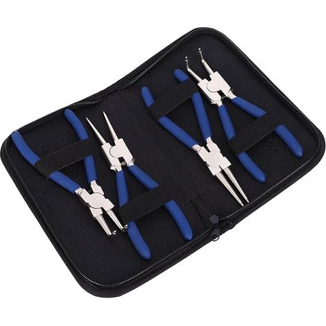 Lot de 4 Pinces pour Circlips 175 mm Pince à Circlips pour Extérieurs et Intérieurs avec Mâchoire Droite/Courbée Poignées Antidérapantes pour Retenue du Dissolvant d'anneau (1/5)
