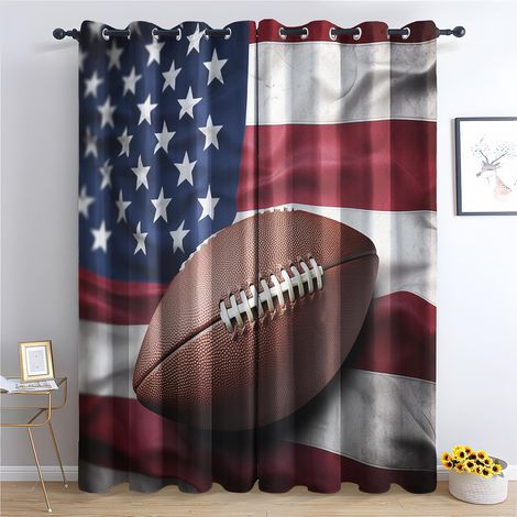 Rideau Football Américain - Rideau Occultant Thermiques Drapeau Américain Rugby, Lot de 2 Rideaux à Oeillets pour Decoration Chambre Salon, Draperies Intérieurs Fenetre, 140x160 cm (LxH) - 2x L 140 X (1/5)