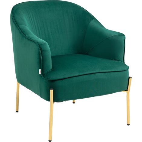 HOMCOM Poltrona Effetto Velluto 62x69x75 cm Verde con Gambe Oro in Acciaio (1/5)