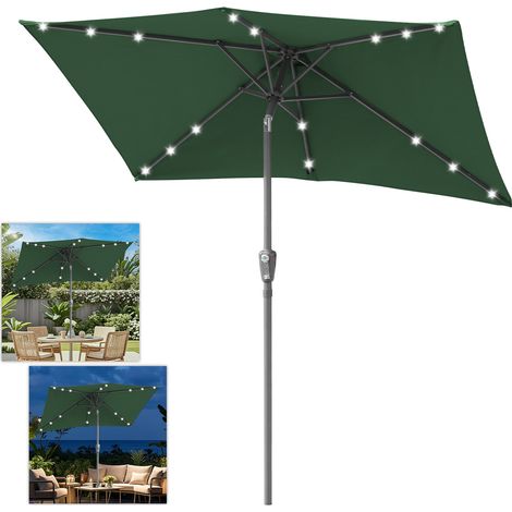 Jiubiaz Sonnenschirm rechteckig 1,4 × 2,1 m mit LED-Beleuchtung – ideal für Balkon, grün