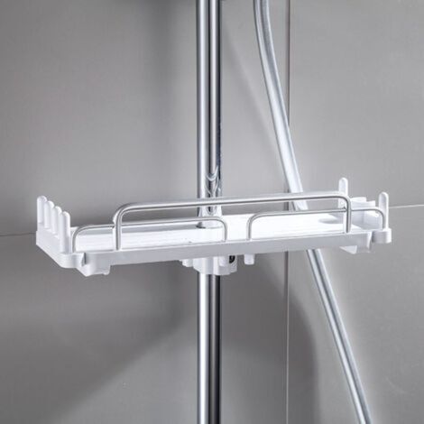 Crezuo Teleskop-Duschstangenhalterung, kein Bohren erforderlich, 28-44 cm, Wandmontierte Duschstangenhalterung für Badezimmer (Weiß)