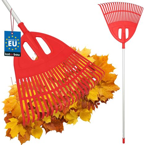 KOTARBAU® Rateau À Feuilles - Plastique - 50 cm - avec Manche en Aluminium - Extra-Click - Rateau Jardin - Ramasse Feuilles - Léger - Rouge & Argenté - Ergonomique (1/5)