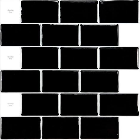 Carrelage adhésif 3D pour cuisine autocollant, noir brillant 30 x 30 cm (1/4)