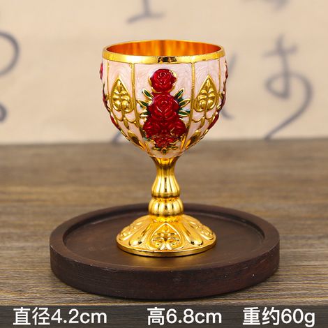 Verre à vin blanc miniature (fleurs dorées, blanches et rouges), style européen, format dégustation (30 ml). (1/4)