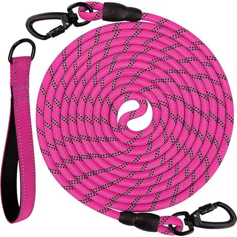 Laisse d'éducation canine, poignée rembourrée, longueur 10 m, convient aux chiens jusqu'à 45 kg, Fuchsia (1/5)