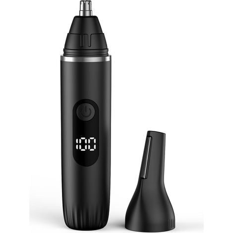 Tondeuse Nez et Oreilles 2-en-1, Tondeuse électrique nez et sourcils avec lames en acier inoxydable, design portable de voyage (Noir) (1/5)