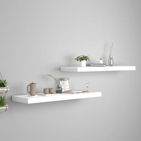 Lot de 2 Étagères murales flottantes Armoire murale Meuble Étagère Blanc 80x23,5x3,8 cm MDF 38213 (1/5)