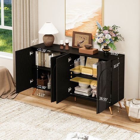 Credenza con Ripiani Regolabili e Ante ad Arco, Stile Retro Moderno, per Ingresso o Soggiorno, Nero (1/5)