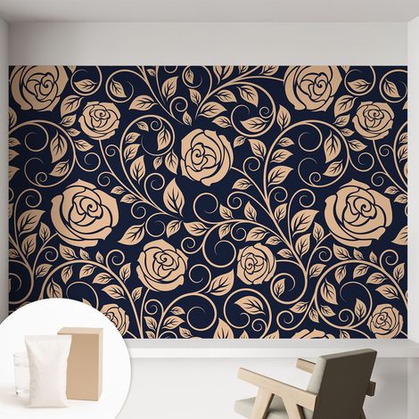 Papier peint intissé pour salon chambre à coucher peint imprimé Installation facile - Colle incluse gratuite Fleurs romantiques 152x104 cm (1/5)