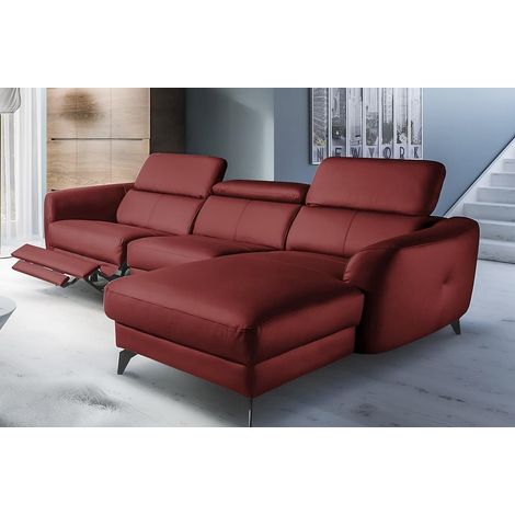 Canapé d'angle relax cuir italien luxe 5 places – Relax électrique – Longueur 262 cm – Largeur 181 cm – Rouge foncé (1/5)