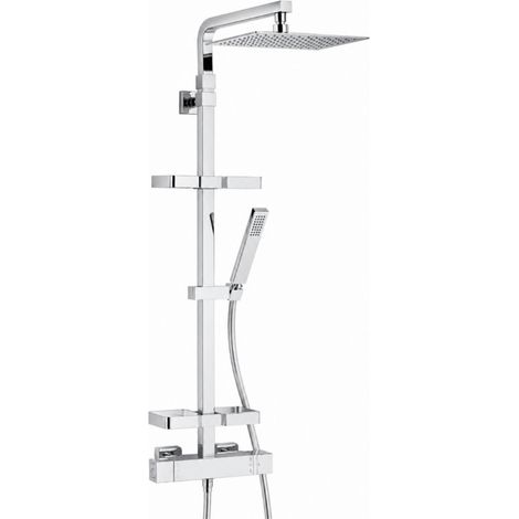 Colonna doccia termostatica quadrata "Touareg", altezza regolabile, ottone massiccio cromato (1/4)