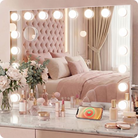 Specchio da trucco Hollywood 58x48, LED a 3 colori, altoparlante Bluetooth, da appoggio (1/5)