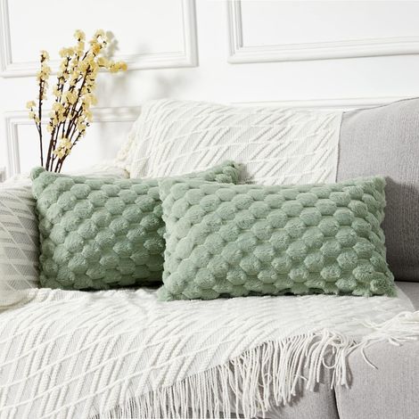 Lot de 2 Taies d'oreiller décorative Fausse Fourrure Boho Style Housses de Coussin en Forme pour Un décor de Maison de Salon de canapé-lit Sage Vert 30x50cm (1/5)