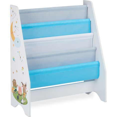 Libreria per bambini 71 x 62 x 29 cm 4 scomparti sospesi in tessuto colorato in truciolato bianco 130008788