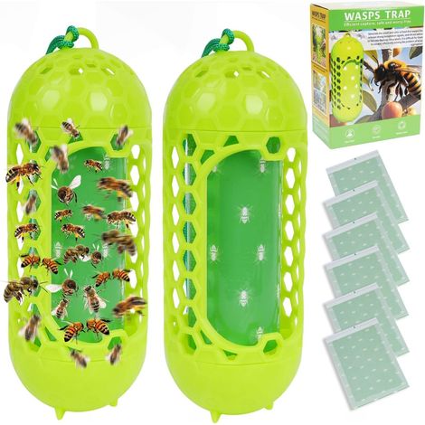 Piège Frelon Asiatique étanche, 2 Pièces Piège à Guêpes avec 8 Autocollants Applicable à Frelons, Mouches des Fruits, Mouches De L’Olivier, Attraction Couleur Piege Guepe La Maison Et Le Jardin
