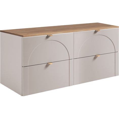 Meuble sous vasque suspendu AURA cachemire mat avec plan effet chêne Craft 120 cm K (1/5)
