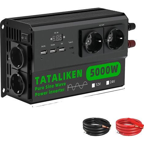 Inverter a onda sinusoidale pura, uscita 220 V CA, raffreddamento a temperatura controllata, 24 V 5000 W 220 V UE - nero (1/2)