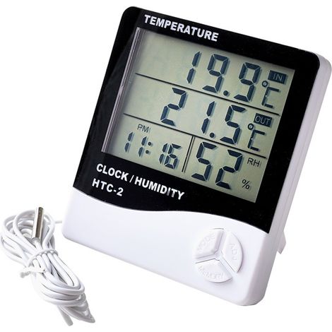 HTC 2 thermomètre intérieur clair grand écran réveil précision calibrage numérique jauge d'humidité de la pièce pour le bureau à domicile (1/5)
