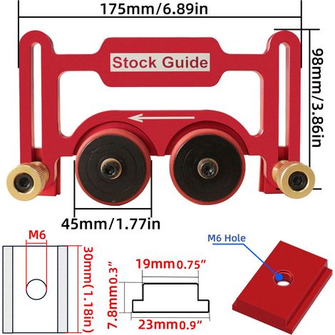 Scie à table pour le travail du bois, guide de coupe à double roue, roulement à rouleaux, ressort de maintien, dispositif de serrage rouge (1/5)