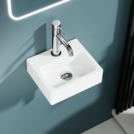DILECI - Vasque lave-mains murale rectangulaire mini format en céramique blanche (2824cm) PABLO (1/5)