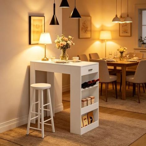 Table haute élégante, table conviviale, poste de travail pratique ou table style bistrot (table seule). (1/5)