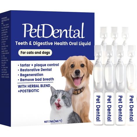 Solution buvable pour animaux de compagnie aux ingrédients végétaux doux pour garder la bouche de votre animal fraîche, confortable et facilement absorbée -- 7 ml (1 ml 7) (1/5)
