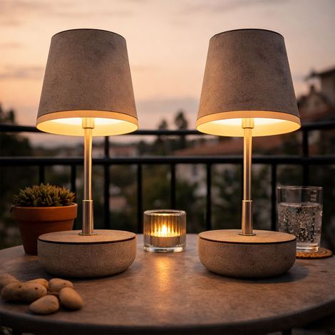 Solarlampe Tischleuchte Außenlampe sandfarben verstellbar LED Gartenlampe Balkonlampe, Edelstahl, LED 3000K warmweiß, H 25 cm, 2er Set