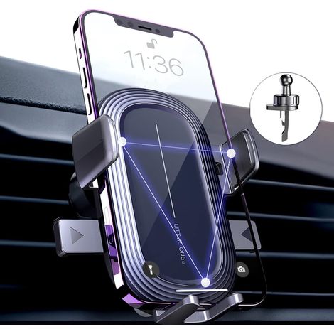 Support de téléphone portable pour voiture avec système de ventilation et clip de fixation pour ceinture de sécurité (1/5)