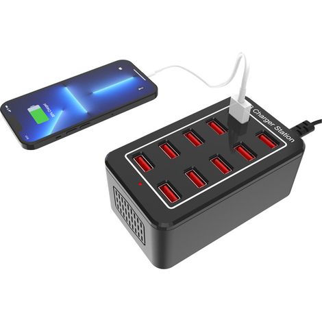 Station de charge 10 ports USB 50W - Puces intelligentes, compatibilité universelle 5V/1A/2.4A. Alimentation simultanée optimisée pour tous vos appareils mobiles