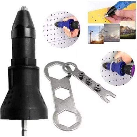 Rivettatrice elettrica per trapano a batteria, adattatore per rivettatrice elettrica, kit di rivettatura per rivettatrice a batteria, accessorio adattatore per trapano (1/4)