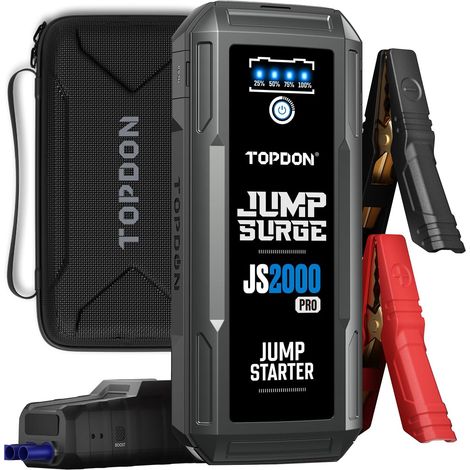 JS2000 Pro Booster Batterie Voiture 2500A 16000mAh Démarreur 12V Moteurs Essence 8L Diesel 6L Jump Starter Portable LED Ports USB PD18W (1/5)