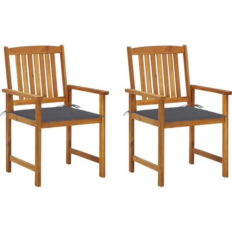 2 pcs Chaises de jardin avec coussins, Fauteuils Extérieur, Sièges confortable Bois d'acacia massif BGT16597 (1/5)