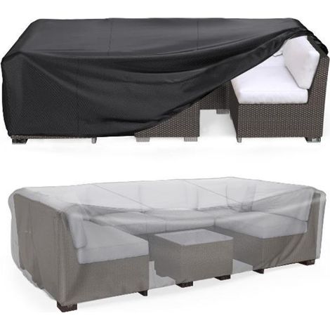 Gartenmöbelabdeckung, wasserdichtes 210D Oxford-Gewebe, Schutzhülle für Gartenmöbel-Sets (Terrassentisch und -stühle), Schwarz (270 x 180 x 89 cm)