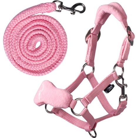 rosa - Set cavezza e lunghina con pile per cavallino in peluches giocattolo Hobby Horsing