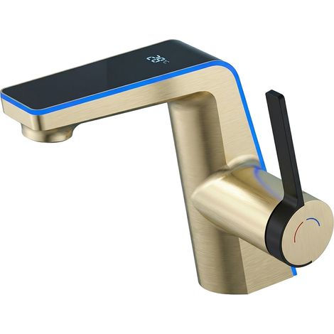 Robinet de salle de bain LED digital pour lavabo monocommande style technologique Doré (1/4)
