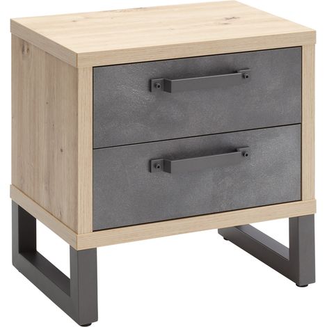 Comodino con 2 cassetti rovere e cemento modello industrial arredamento moderno (1/5)