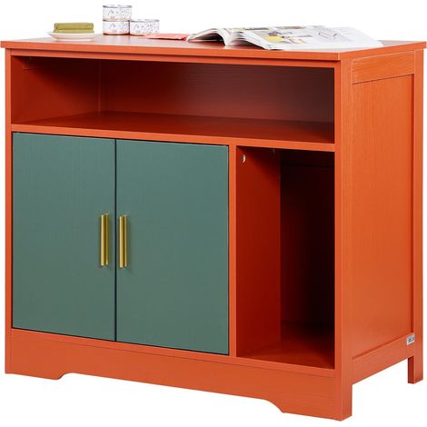 79,2 x 43 x 71 cm Meuble bac à litière chat, armoire cache-litière intérieure avec 2 portes et fenêtre, rouge/vert (1/5)