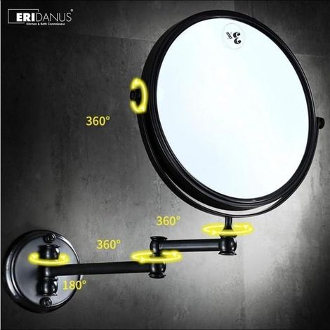Eridanus Miroir de Courtoisie Noir Antique, Grossissement 1X/3X, Rotation Double Face ¨¤ 360¡ã, Miroir de Beaut¨ de Salle de Bain Mural Extensible, ERI-STEEL-038 (1/4)