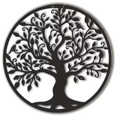 Décoration murale en métal noir Arbre de vie pour salon, couloir, escaliers, extérieur (30 cm) (1/4)