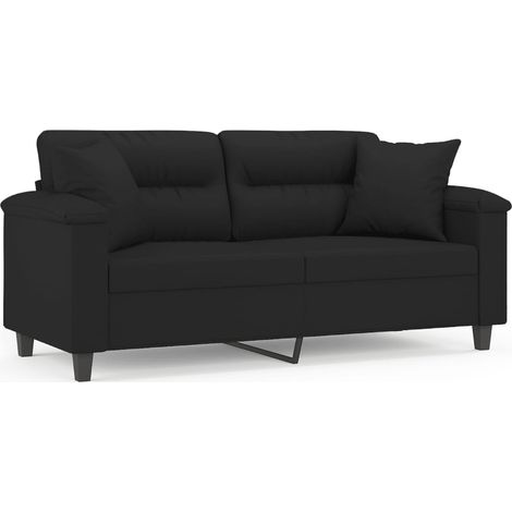 Canapé Sofa 2 places avec oreillers noir 140 cm tissu microfibre (1/5)