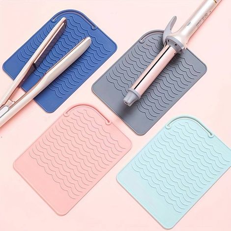 Tapis en silicone résistant à la chaleur, tapis de coiffage en silicone résistant à la chaleur, coussin isolant thermique de rangement en silicone pour fers à friser, lisseurs, fers à permanente