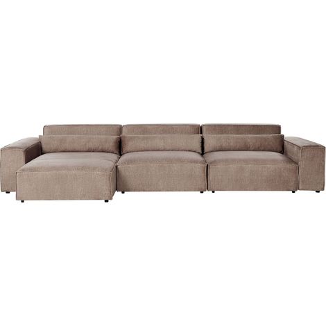 Modular Corner Sofa 3 Seater HELLNAR Fabric Light Brown Right Hand (1/5)