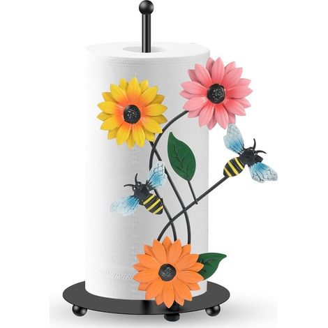 Sunflower-shaped kitchen paper towel holder - Freestanding, non-slip, vintage countertop organizer, home decor (bee) (1/5)