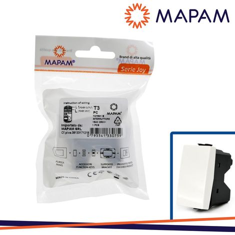 INTERRUTTORE UNIPOLARE 501B (16A-250V) MTX T3 BIANCO BLISTER
