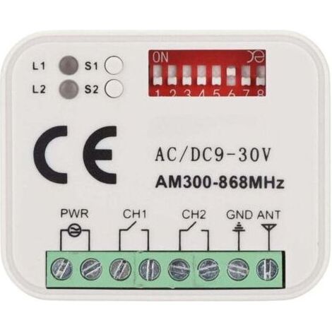 Green Mobility-Récepteur universel compatible avec la télécommande Doorhan 433,92 MHz, récepteur sans fil 2 canaux (433-868 MHz), code tournant/fixe, 12-24 V CA/CC (1/4)