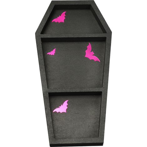 Étagère décorative en forme de cercueil avec 4 patchs chauve-souris, étagère flottante en bois pour décoration murale et de table (1/5)