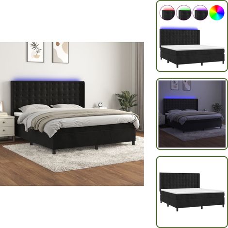 Boxspringbett mit Matratze & LED Schwarz 160x200 cm Samt - Boxspringbett - Doppelbett - Samtbett - Luxusbett - Schlafzimmermöbel (1/5)