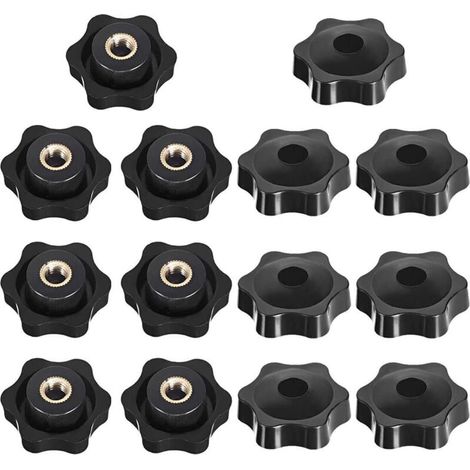 NOLUXA Ersandy 14 Pièces Bouton de Serrage Tête étoile, Étoile Tête Écrous De Serrage Bouton, Serrage Écrous Poignée Forme Étoile, Bouton De Serrage De Filetage, pour Machine-outil, Noire, M6, tête: 2 (1/3)